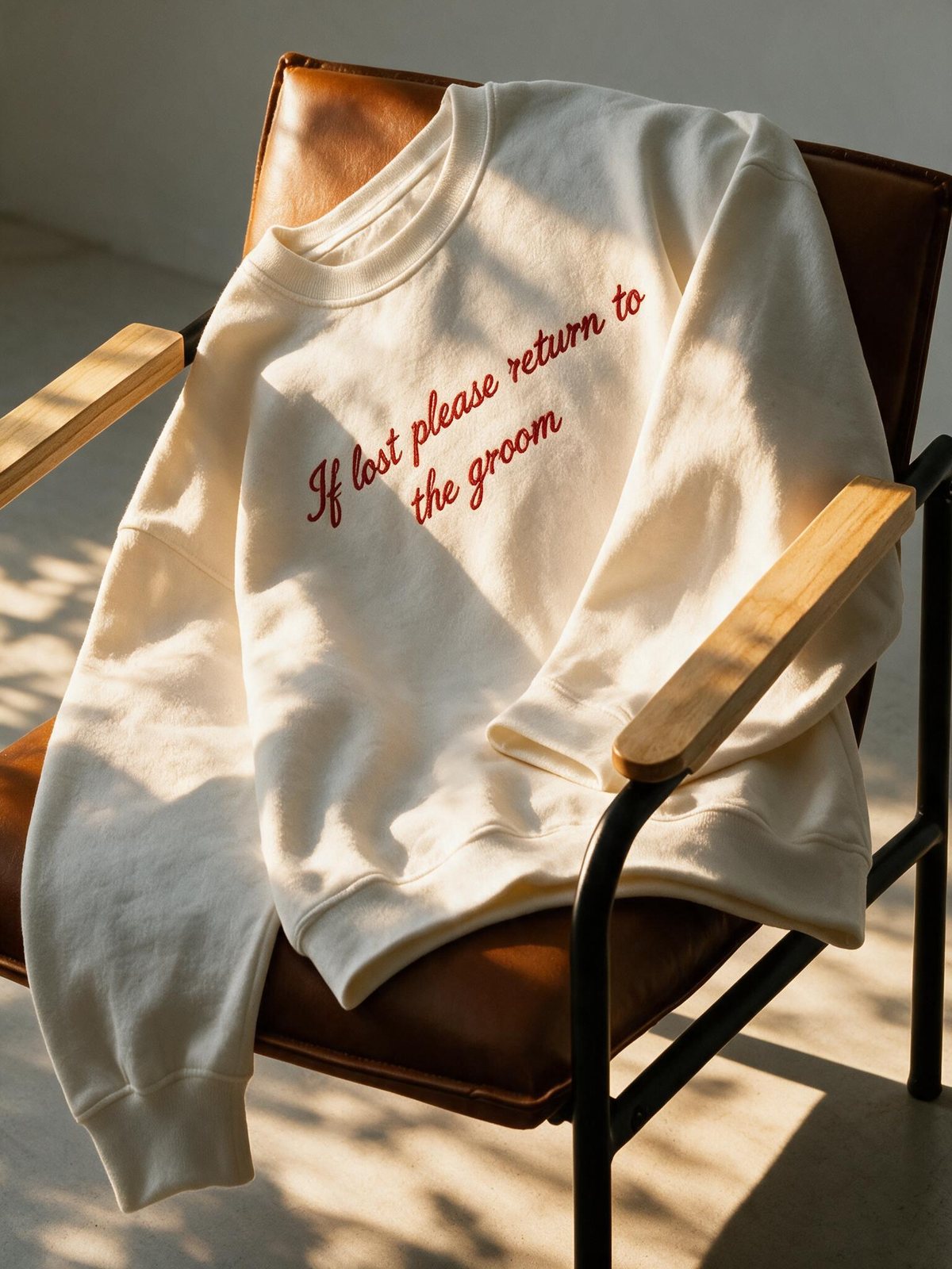 Lost & Found Sweatshirt reading If lost please return to the groom